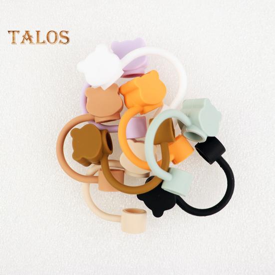 2/8 ks Silikonové krytky na brčka pro 40oz kelímky, opakovaně použitelné, design ve tvaru medvídka, chrániče konců brček, víčka, prachovka pro domov, kolej, restauraci