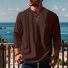 Maglietta da Uomo a Maniche Lunghe Autunnale con Scollo a V e Vestibilità Ampia in Cotone Canapa Tinta Unita Camicia Ruche da Spiaggia