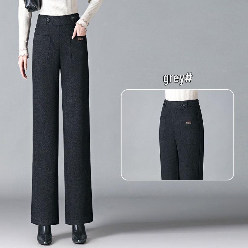 Woolen Flannel High-Waisted Wide-Leg Women's Pants - Thick, Warm, Casual Drape for Autumn/Winter