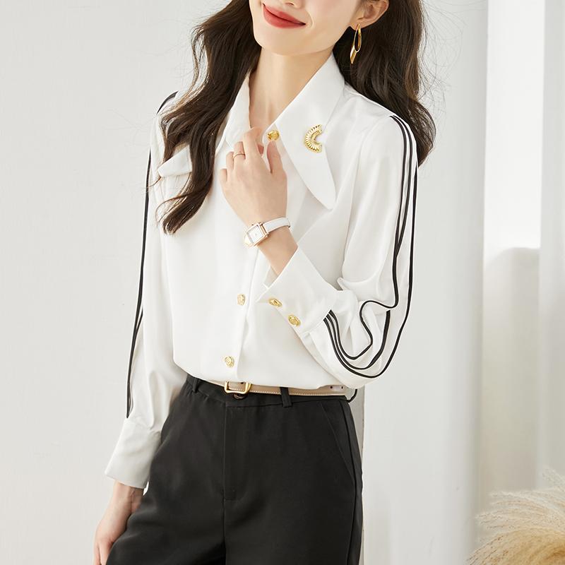 Spring New Turn-down Collar Formal Dress Shirts For Women Single Breasted Blouse