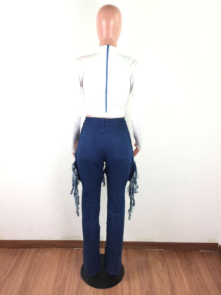 Women's Fashion Ripped Rhinestone Tassel Hip-Lifting Jeans