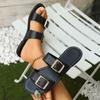 European and American foreign trade large size buckle flat bottom one-word shoes women's retro lightweight beach cool slippers Slippers