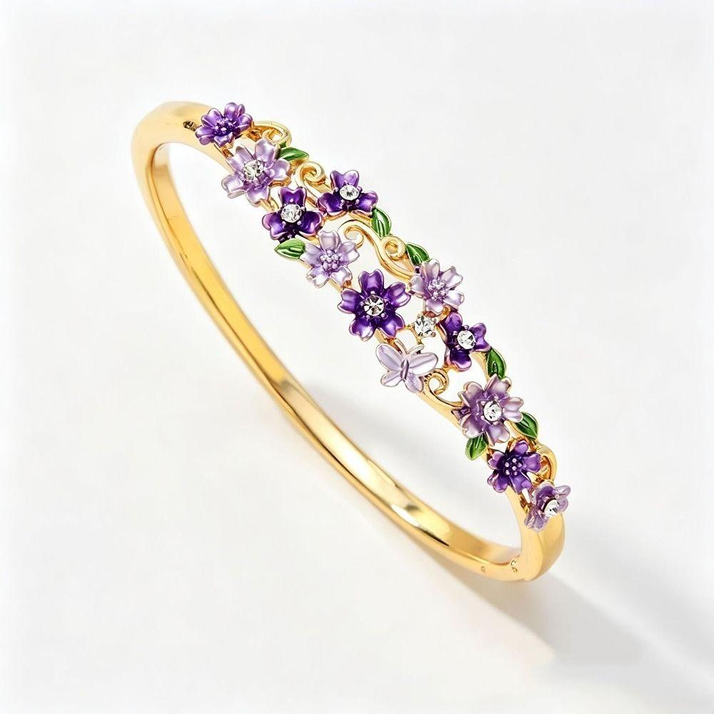 Vintage Hollow Flower Bracelet Colorful Floral Open Cuff Bangle Enamel Bracelet  Gift Idea