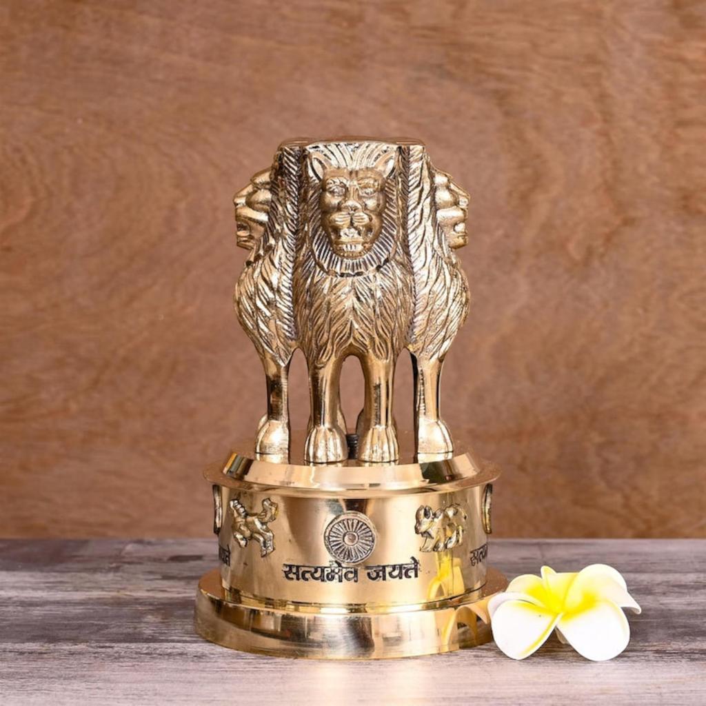 Handcrafted Brass Ashoka Pillar Symbol of Peace and Unity - 7 Inch Decorative Sculpture