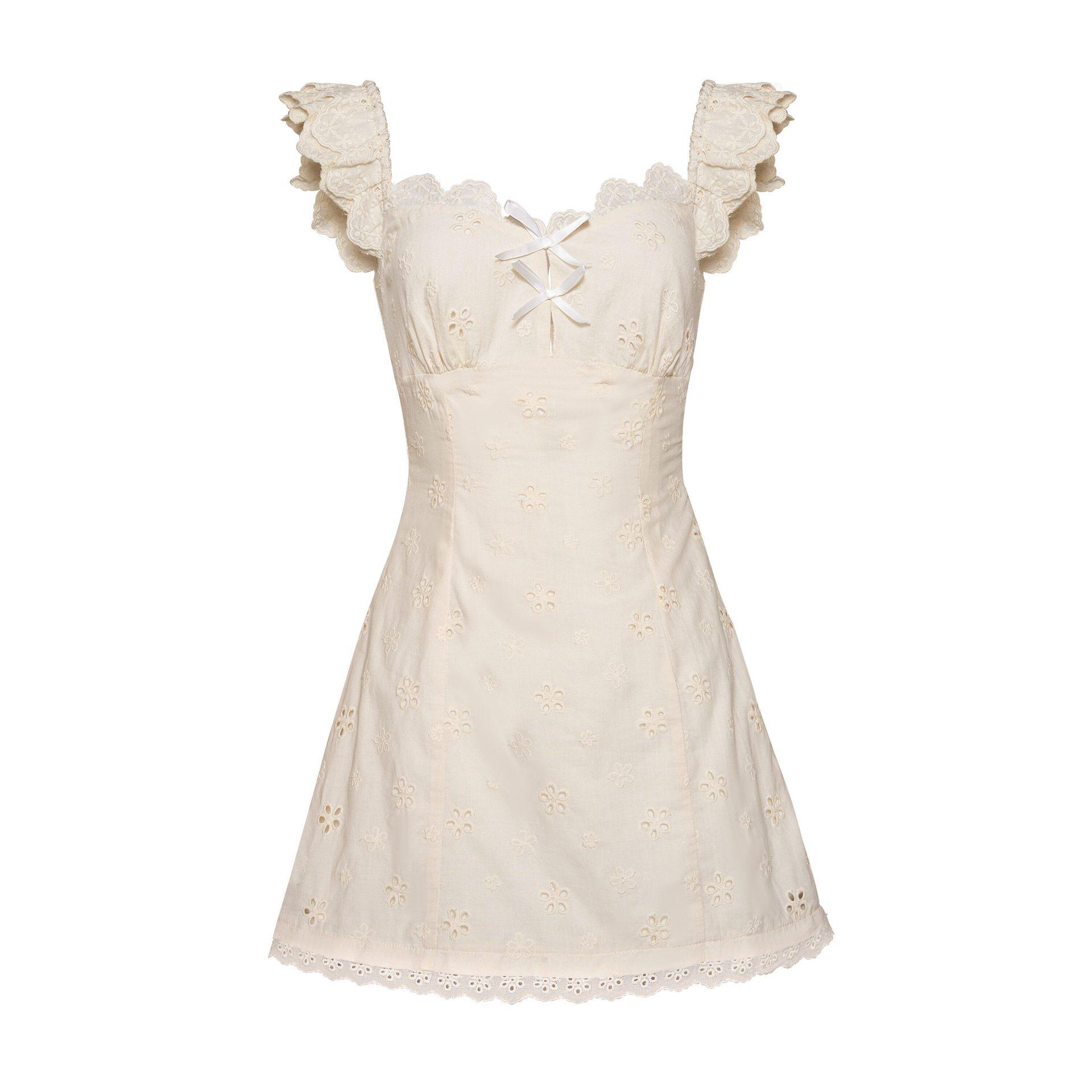 Summer Embroidered Lace Puff Sleeve Dress Inspired by Meng Ziyi S
