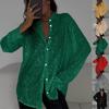 2026 Sexy Sequin Sparkle Lapel Single-Breasted Long Sleeve Women's Shirt