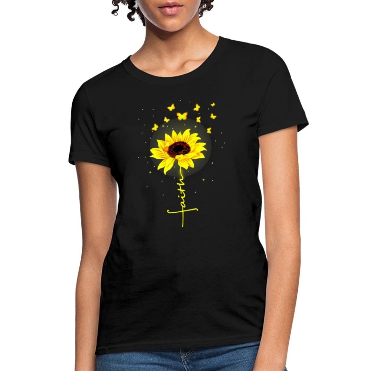 Faith Butterfly Sunflower Flower Women s T-Shirt M