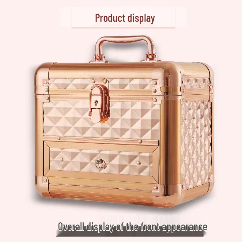 

Светодиодная косметичка-зеркало: Кейс для хранения косметики и украшений большой вместимости для профессиональных визажистов розового золота