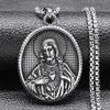 Retro Katholische Heiliges Herz Jesu Halskette für Damen Herren Edelstahl Silberfarbe Medaille Anhänger Halsketten Schmuck NZZS05