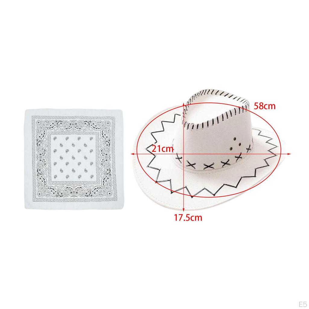 Big Brim Cowboy Hat with Bandana Fancy Dress up Photo Props Headwear Cowgirl Hats for Men Women West