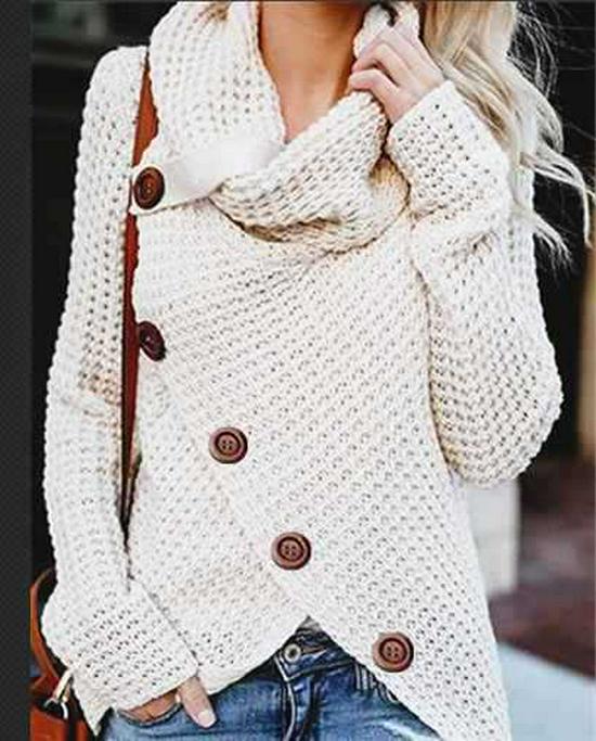 Women's High Neck Solid Color Knit Pullover Sweater 2026