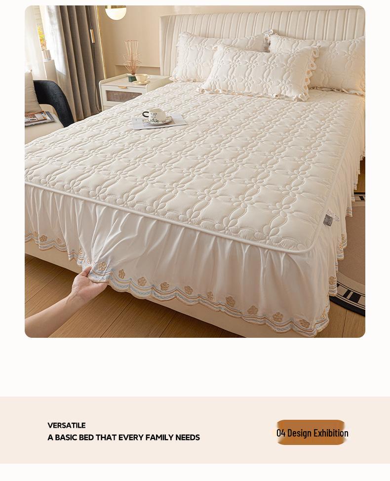 Princess Style Wool Lace Bed Skirt Cover - Non-Slip All-Season Thickened Mattress Protector for Single Beds