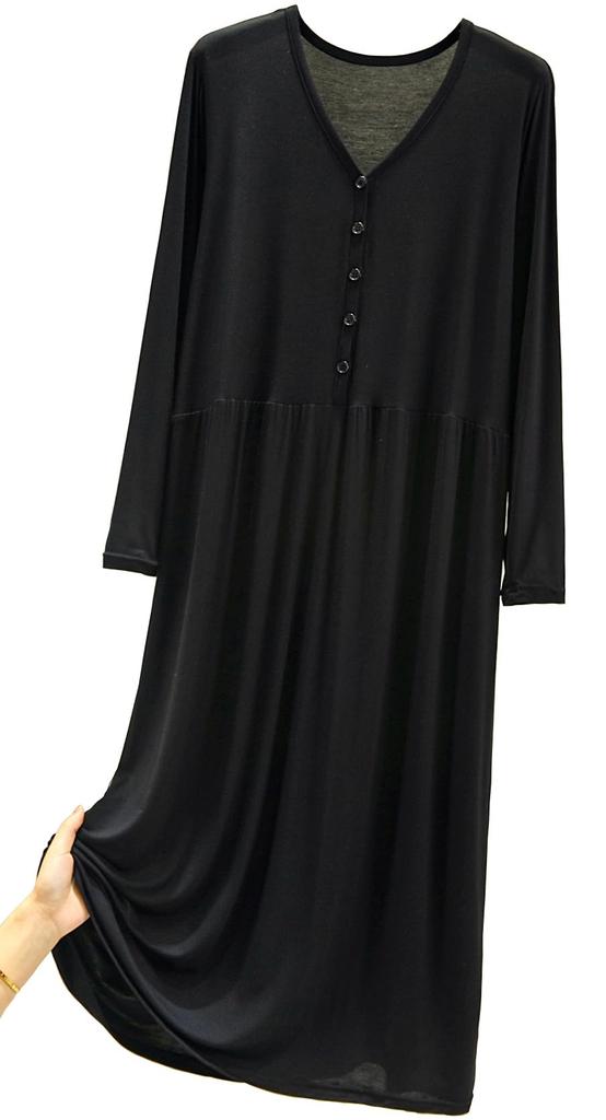 TRTRO Plus Size One Size Fits Women's Nightgown, Pajamas, Loungewear, Maternity, Nursing, (Long Sleeve/Black, All)