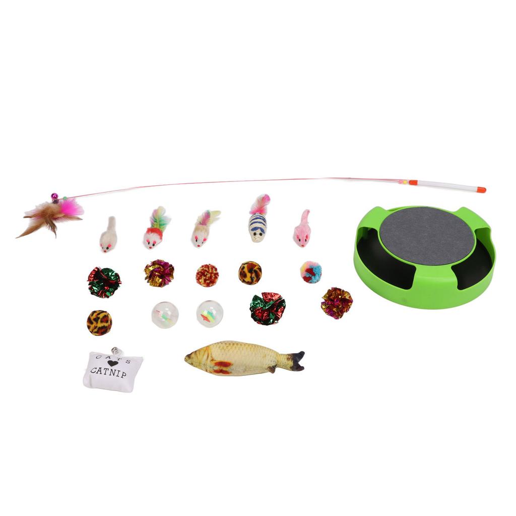 19Pcs Cat Mouse Catching Toys Pet Cat Toy Set Cat Scratching Mouse Plate Toy Funny Cat Stick Cat Toys