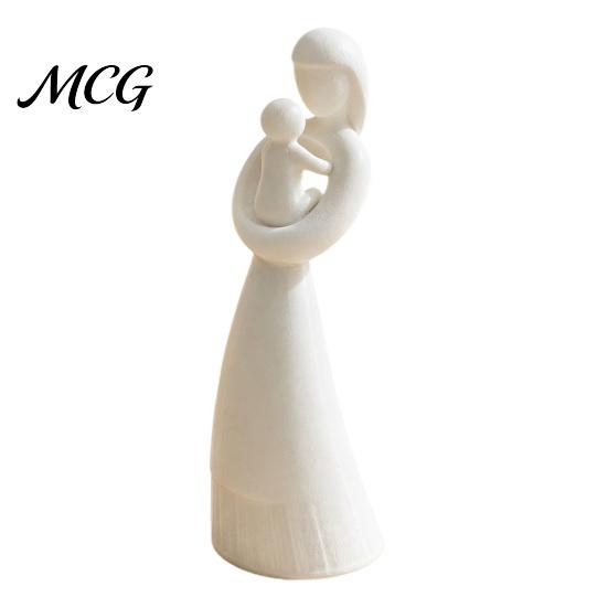 Artistic Table Centerpiece 3D Printed Mother and Child Sculpture, Matte White Abstract Embrace Statue with Slender Silhouette Anti-Tipping Base,