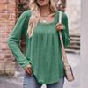 Women's Casual Solid Color Bubble Sleeve Square Neck Pleated Long Sleeved Top Top