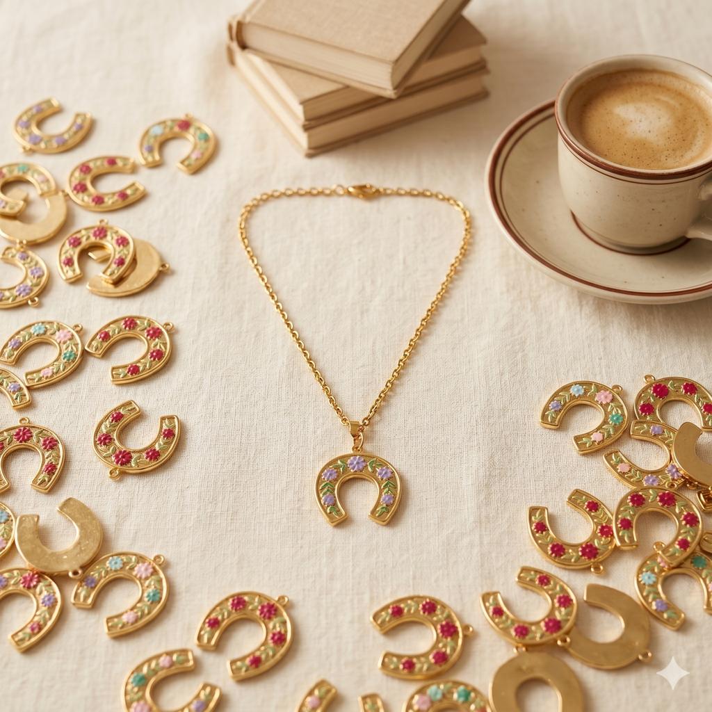 2pcs Stainless Steel West Cowboy Charms 18K Gold Plated Multicolor Enamel Luck Horseshoe Flower Pendants DIY Necklace Jewelry