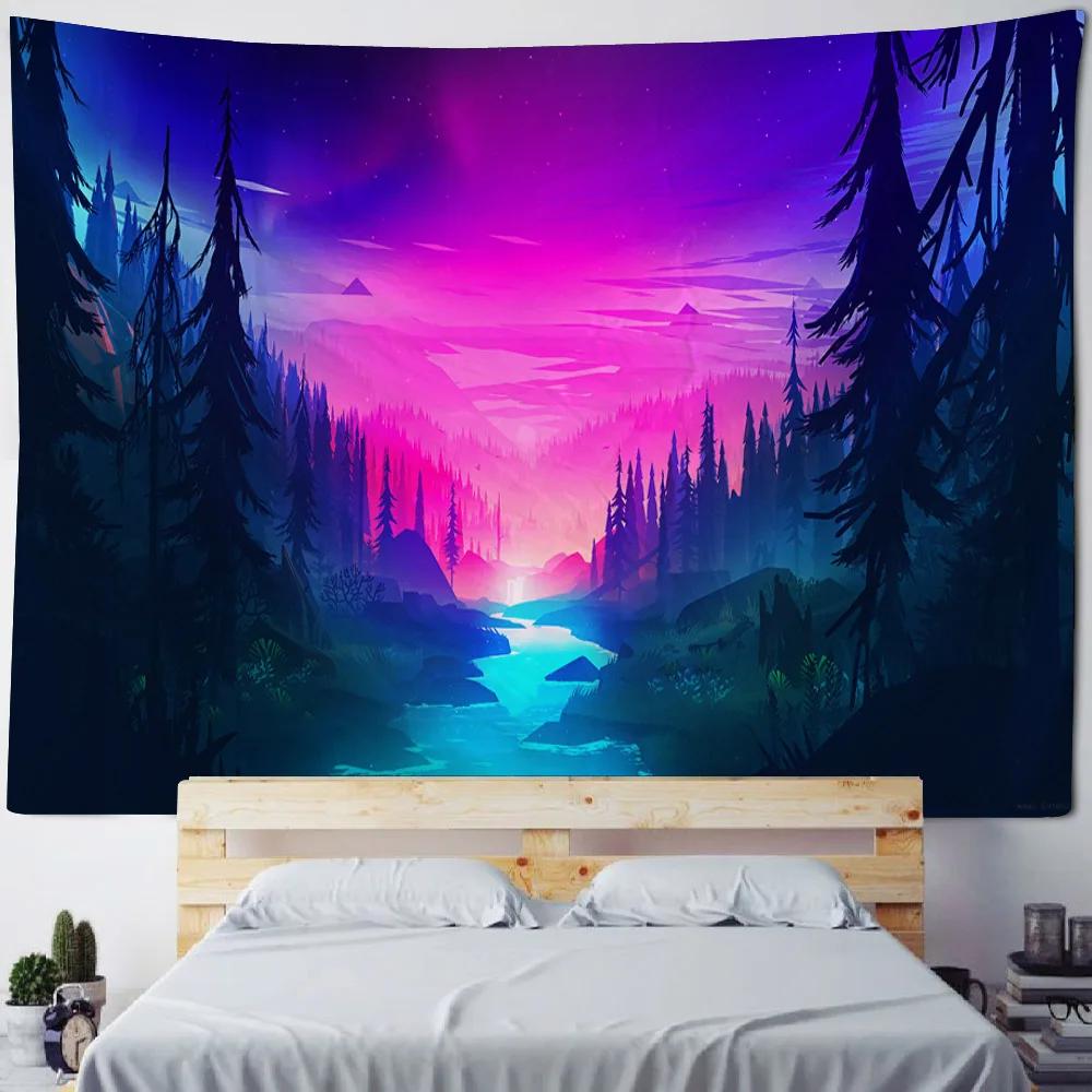 Cartoon Starry Sky Art Tapestry Pink Cloud Moon Wall Hanging Cloth Children's Room Decoration Kawaii Wall Decoration Tapestry