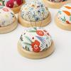 1pc Floral Design DIY Sewing Pin Cushion, Craft Cloth Pin Holder with Wood Base, Colorful Needle Organizer for Hand Sewing