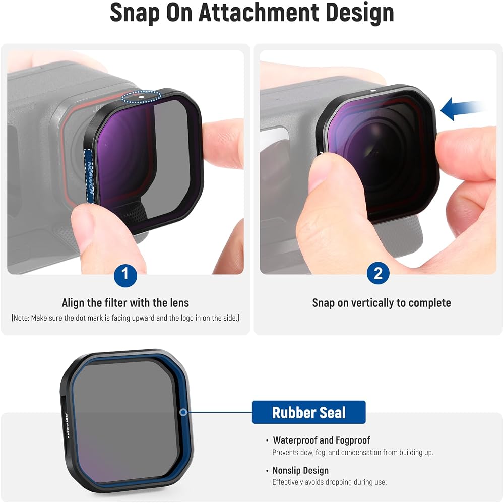 NEEWER ND/PL Filter Set Compatible with Insta360 Ace Pro 2 (4-pack) - Snap-on ND8 + ND16 + ND32 + ND64 2-in-1 Polarizing/Neutral Density Filters for A