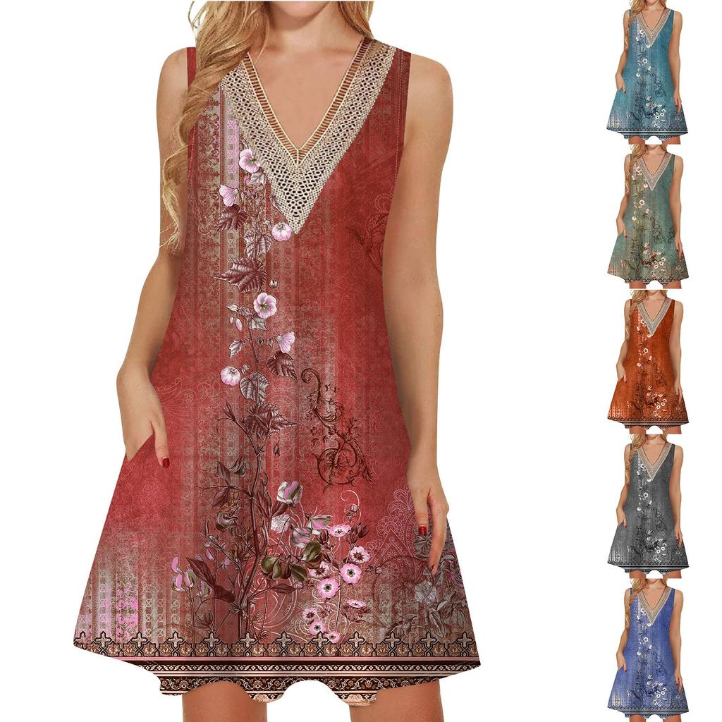 Acheter Robe d'été décontractée sans manches pour femmes, col en V ...