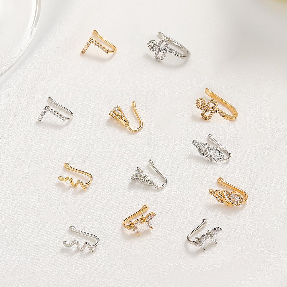 Non Perforated U-Shaped Nose Clip Copper Inlaid Zircon Star Shaped Heart Crown Nose Ring Nose Decoration Puncture Decoration
