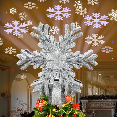 Christmas Tree Top Decoration, 3d Snow Projection Lighting Tree Top Decoration,9 Inch Silver Snow Indoor New Year Christmas Tree