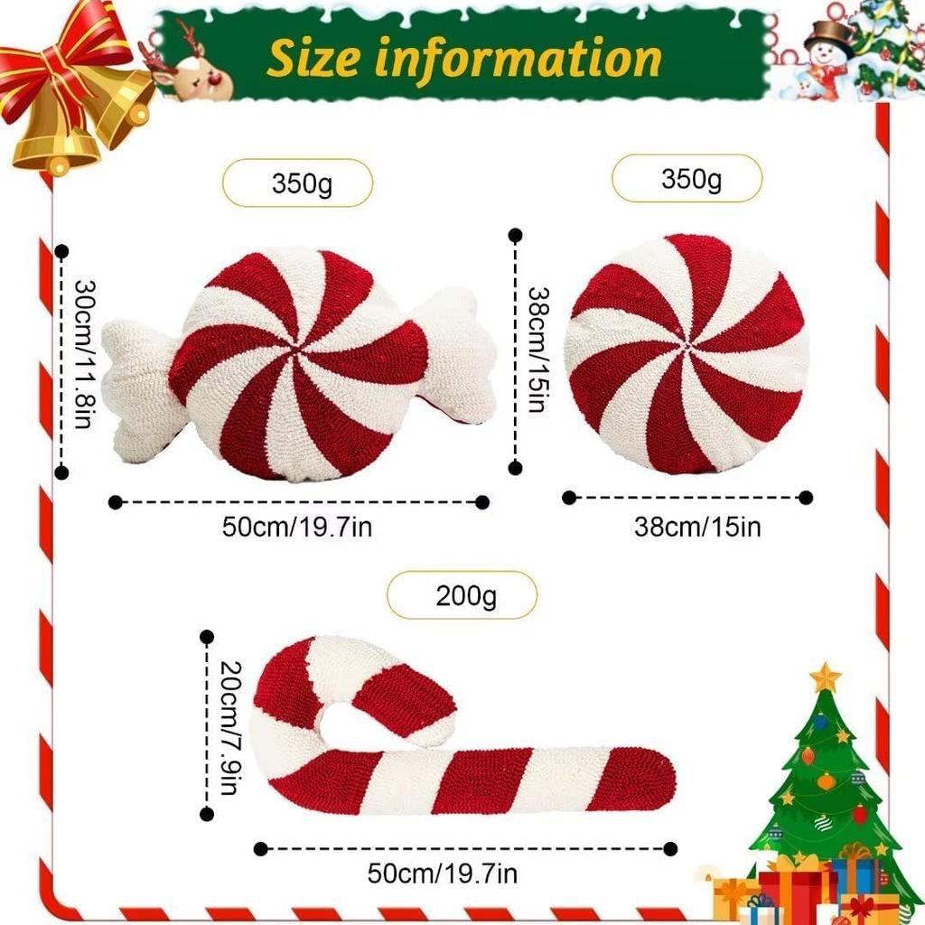 Candy Cane Pillow, Christmas Candy Throw Pillow Xmas Red Spiral Lollipop Pillow Cute Sweet Shaped Decorations for Bedroom, Living Room, Winter Home