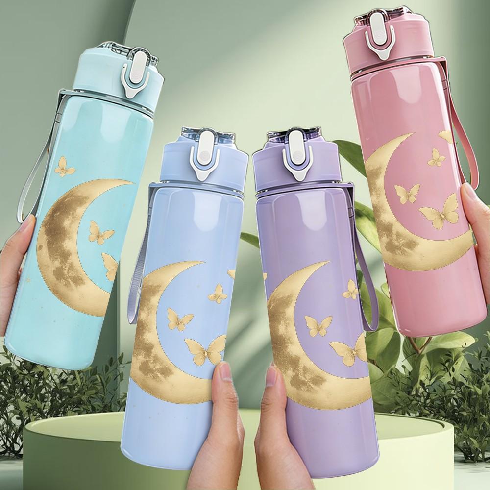 1PC Moon Star Cloud Silhouette Art 750ml Color Plastic Sports Water Bottle Leakproof Flip Straw Lid Suitable for Sports Office Home Use