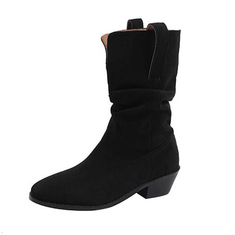 Western plissierte kurze Stiefel Damen Stacking Boots Retro Britischer Stil kleiner Mann Innenhöhe Erhöhung mittlerer Schaft Martin Stiefel dünne Stiefel