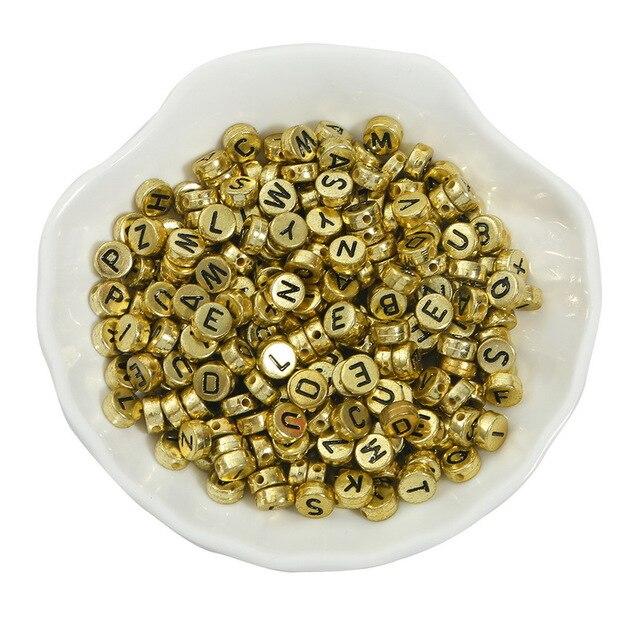 

100 шт., металлические цветные акриловые круглые бусины с алфавитом/буквой для изготовления ювелирных изделий, браслет ручной работы, ожерелье разноцветный/серебряный