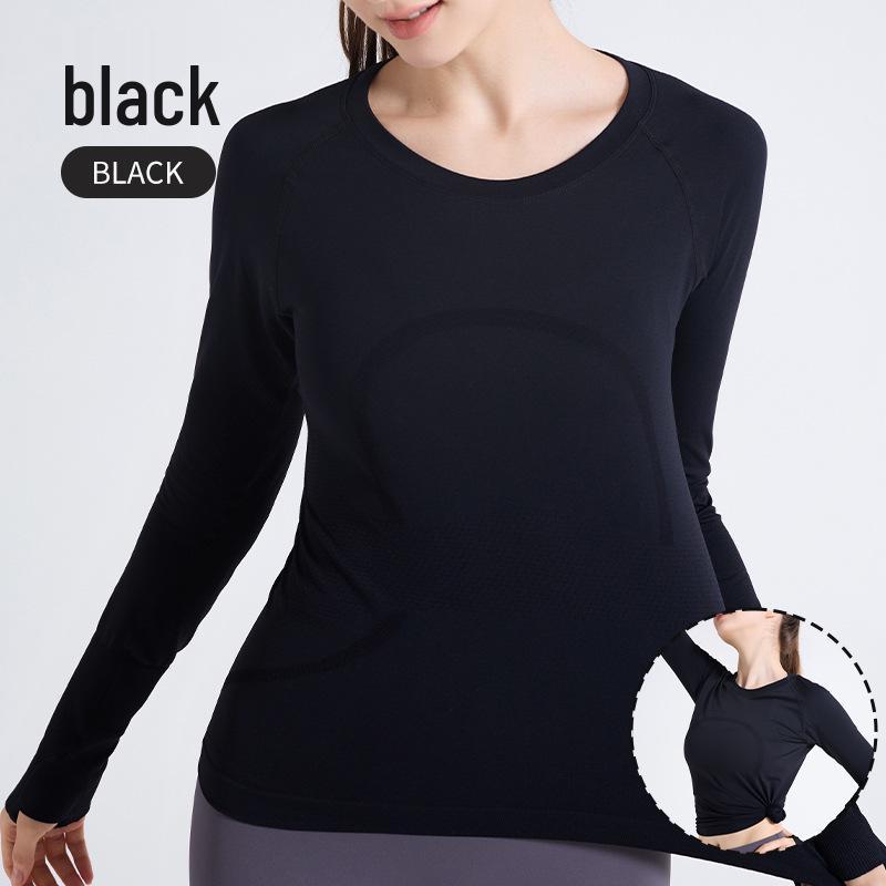 

Women s High Elastic Quick-Dry Long Sleeve Yoga Top for Autumn/Winter Fitness and Running Medium чорний