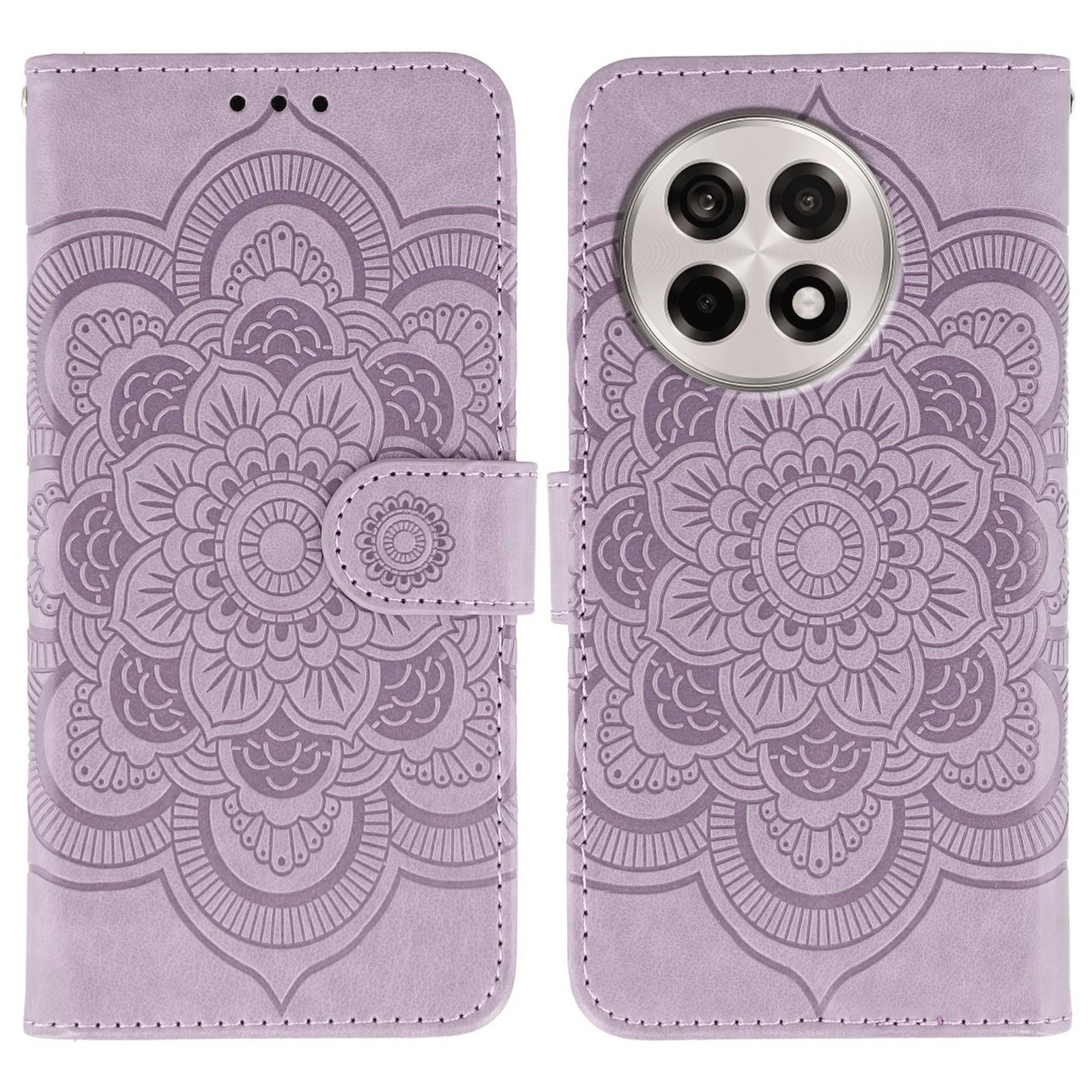 

For OnePlus Ace 5 5G/Ace 5 Pro 5G/13R 5G Case PU Leather Mandala Imprinted Design Wallet Phone Cover with Wrist Strap Purple