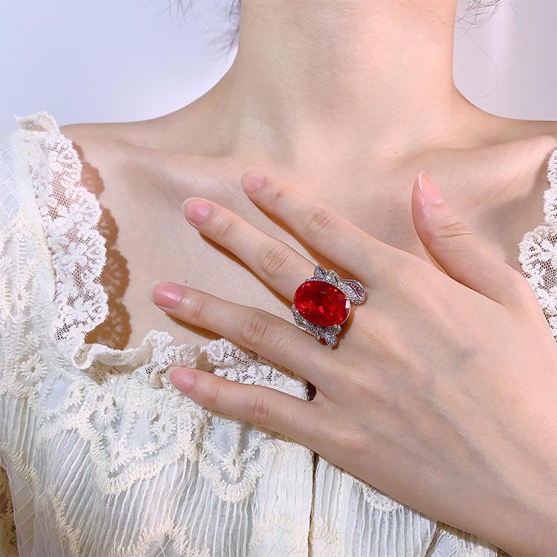 Ring Schmuck Hohe Sinn Rot Korund Blau Spinell Öffnung Luxus Mode Gericht Stil