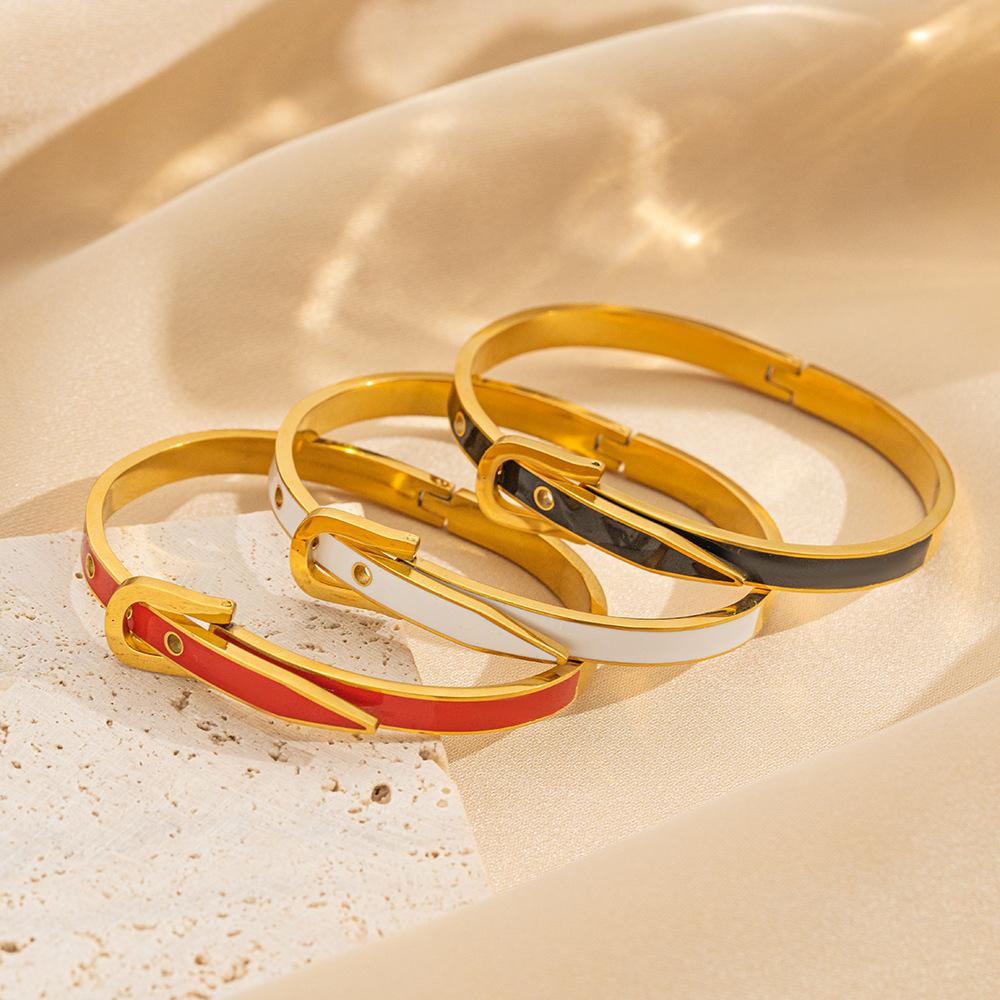 Fashion Stainless Steel Metal Bangles Neutral Belt Buckle Adjustable Bangles Minimalist Daily Wear Exquisite Jewelry Accessories