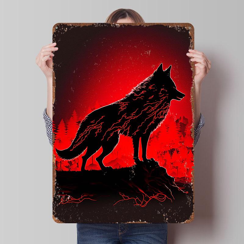 Black Wolf Tinplate Poster Custom Wall Art Vintage Metal Signs Retro Tin Plaque for Office Decoration Gaming Bedroom Decorations