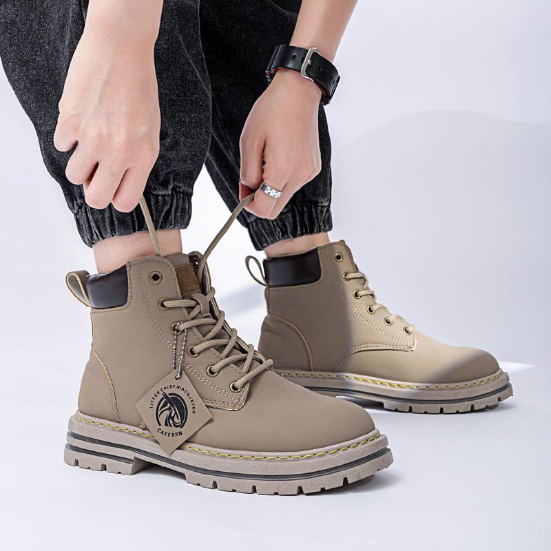 Men's high top casual leather boots spring and autumn outdoor soft sole anti slip comfort workwear boots fashion walking boots