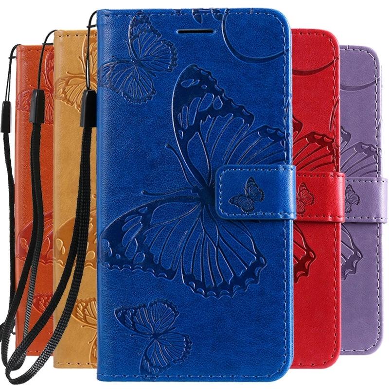 Kožené flip pouzdro pro Samsung Galaxy A12 A32 A42 A52 A72 A21S A51 A71 A01 A11 A31 A41 A70 A50 A30 S20 FE S21 Plus Ultra Motýlek Peněženka