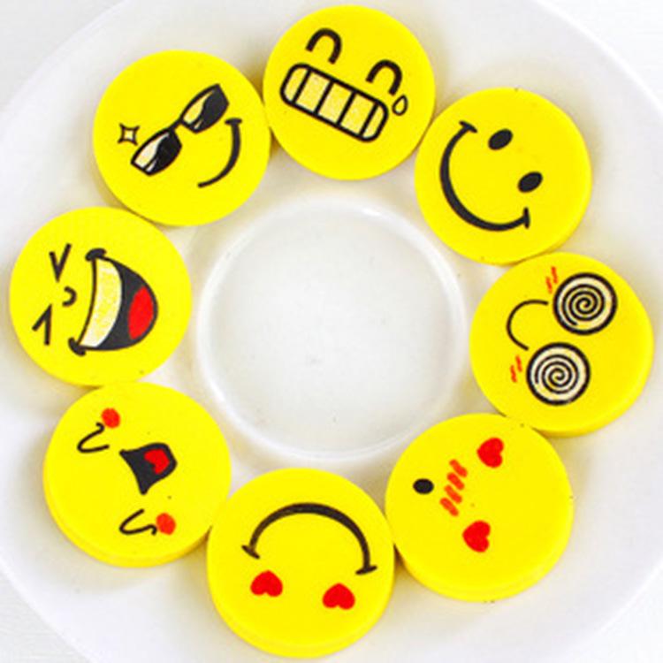 Mini Cartoon Smiley Face Erasers for Kids' Prizes