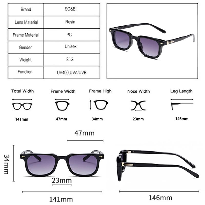 SO&EI Mode Quadratisch Damen Luxus Sonnenbrille Vintage Nieten Herren Blau Grün Tönungen UV400 Trendige Sonnenbrillen