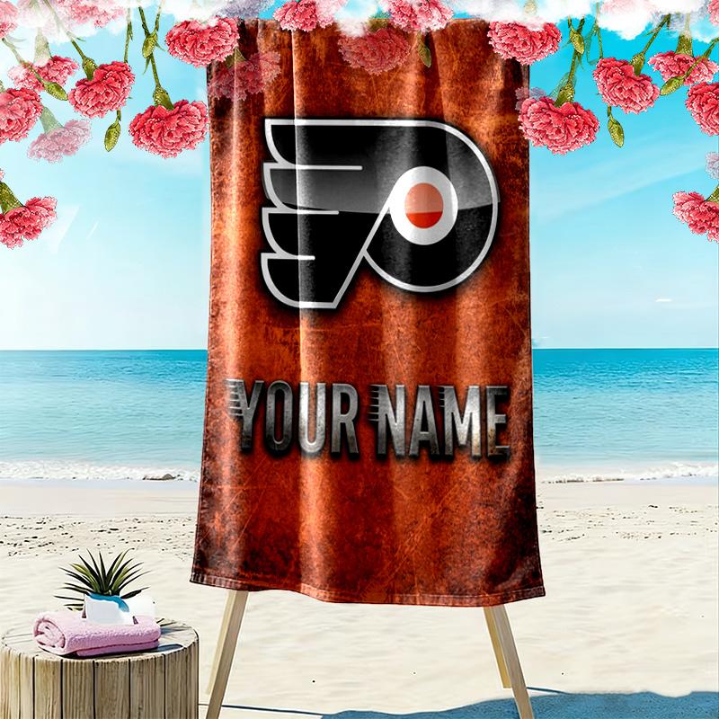 Name Custom Philadelphia Flyers Art Print Beach Towel, Large Soft Quick Dry Towel for Beach Camping Swimming