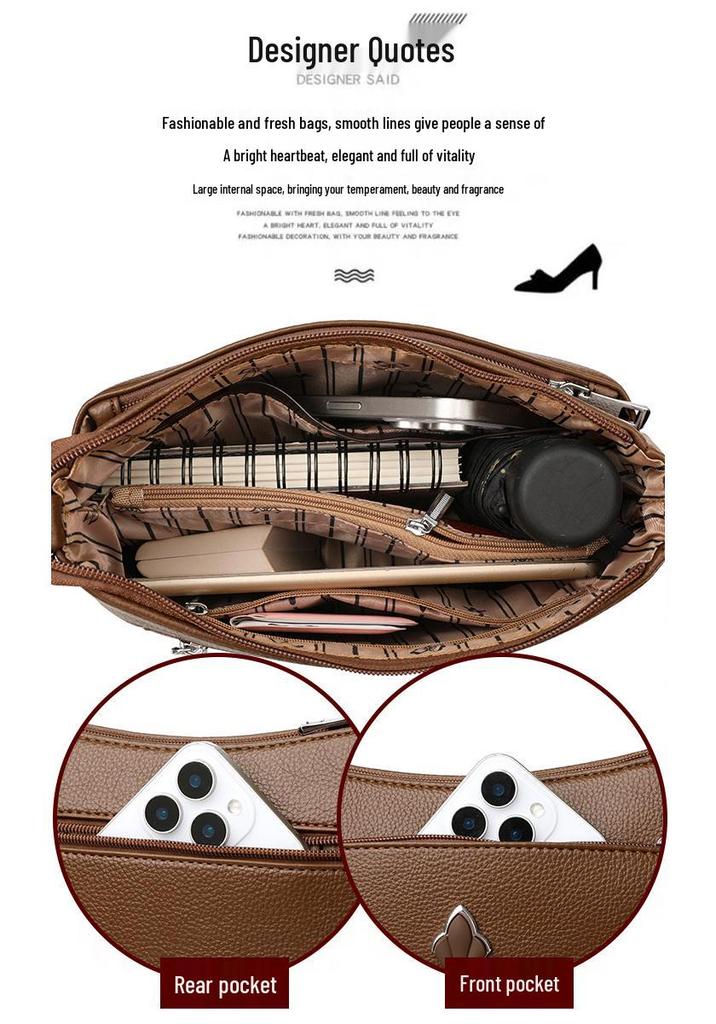 Autumn/Winter Soft Leather Multi-layer Shoulder/Crossbody Bag for Women - Versatile and Spacious Design