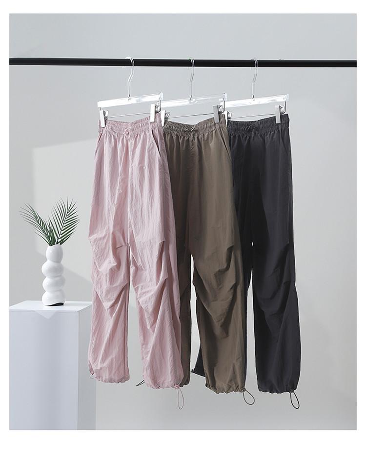 Drawstring pleated workwear, wind tied leg pants, women's 2025 summer thin, loose, versatile, slimming casual pants