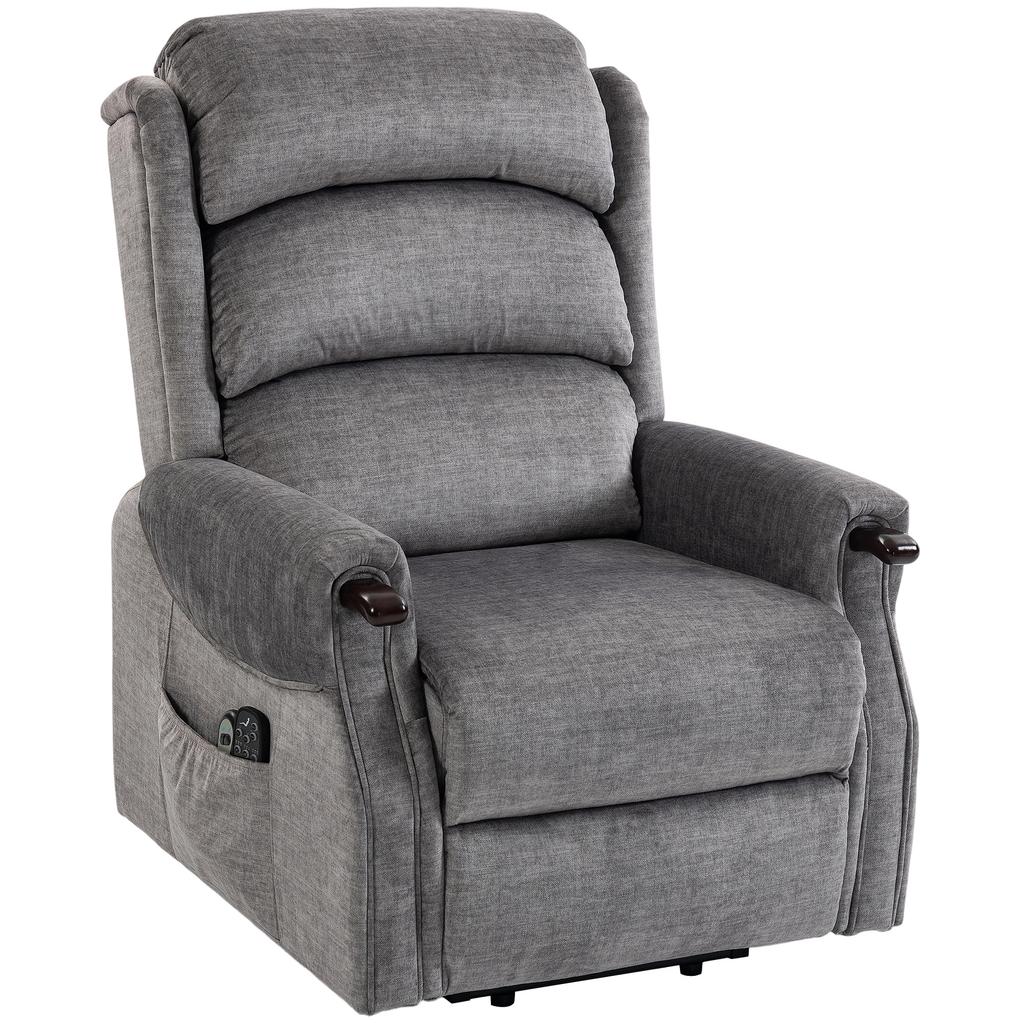 Power Lift Recliner with Vibration Massage and Heat, Lift Chair for Tall with Wood Grip, Pocket Spring, Light Grey