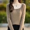 Slim Fit U-Neck Cashmere Sweater: Women's Elegant Spring/Autumn Knitwear Pullover