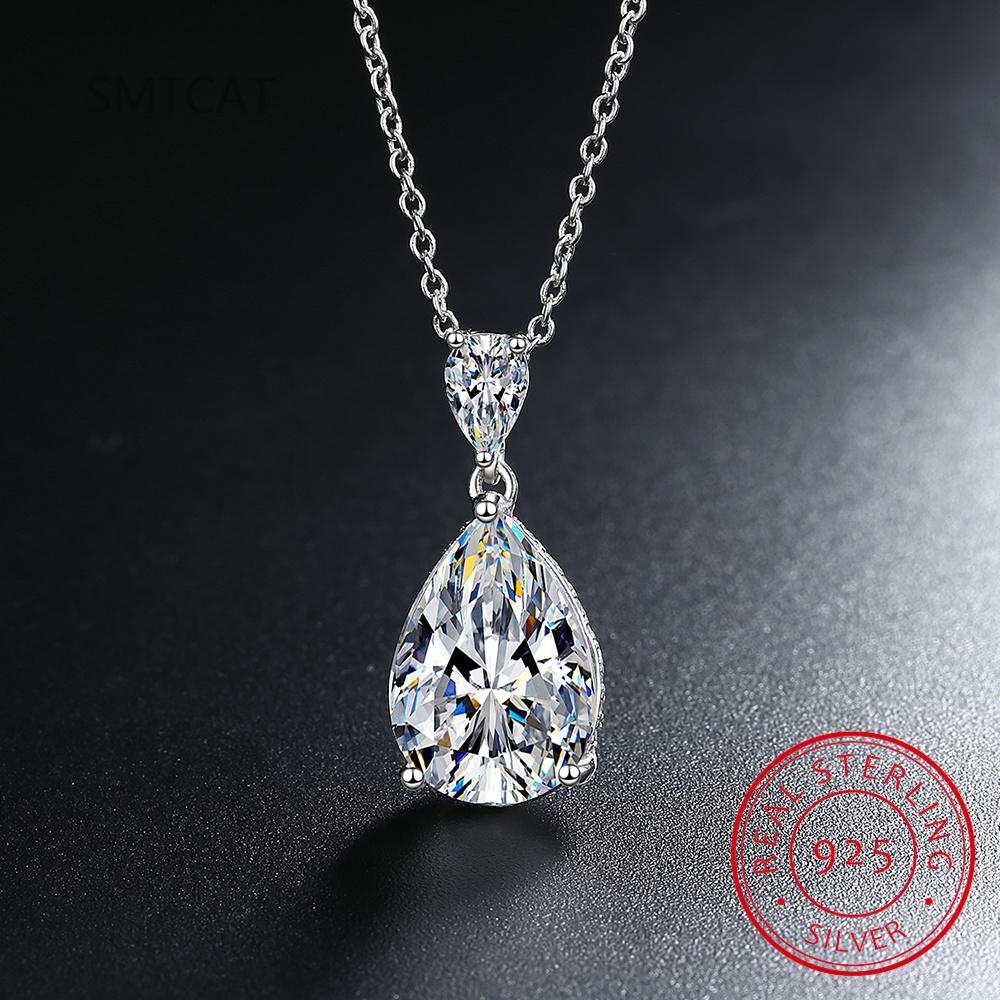 14K White Gold 2 Carat Pear Teardrop Cut D Moissanite Diamond Necklace With Fine Jewelry