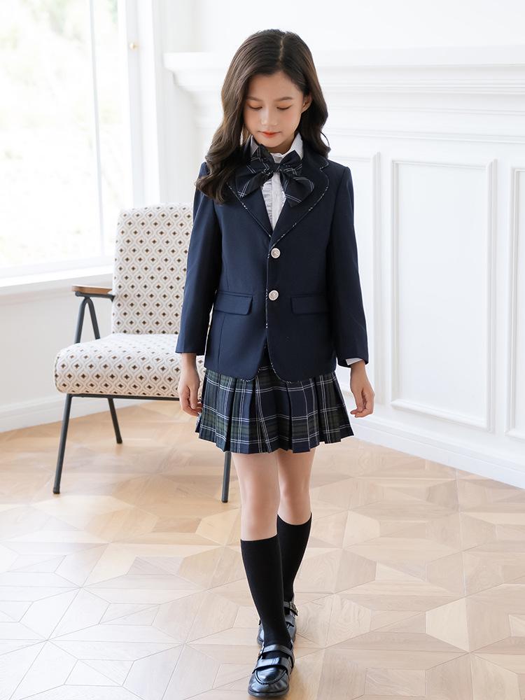 British Style Winter Uniform for Primary and Kindergarten – Children's Velvet Suit Set with Jacket
