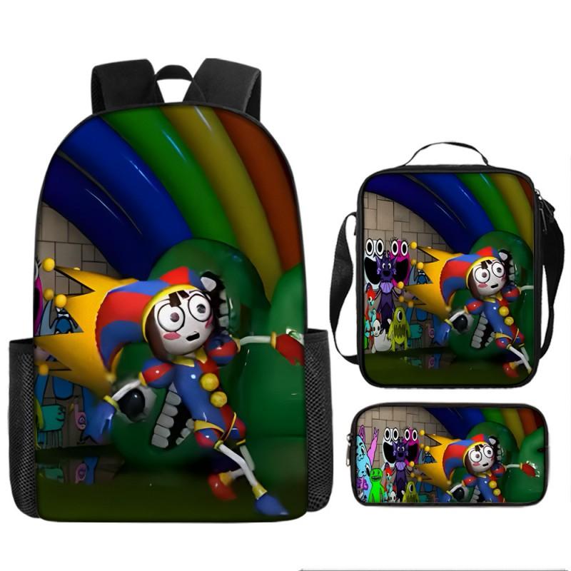 Kids School Backpack Set With Pencil Case Crossbody Bag - Cute Cartoon Print Oxford Fabric Lightweight Breathable Grades