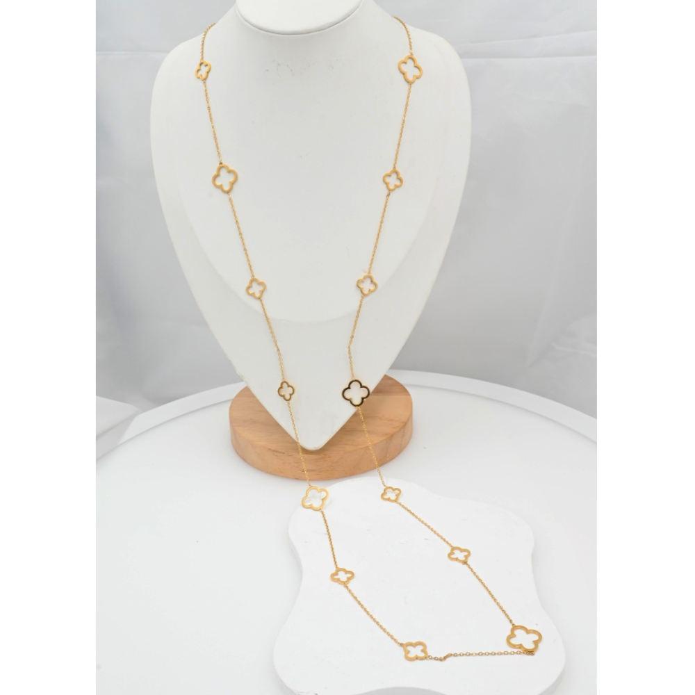 Four-leaf Clover Necklace Cut Out Flower Sweater Chain Long Necklace