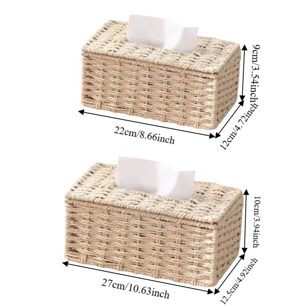 Large Capacity Woven Tissue Box Handmade Tissue Paper Container Desktop Napkin Dispenser Office